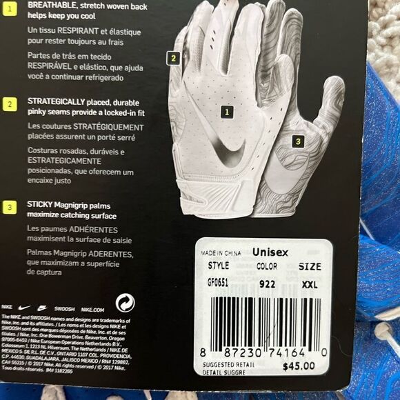 NIKE VAPOR JET 5.0 FOOTBALL GLOVES GF0651-922 GAME ROYAL/CHROME - Picture 3 of 4